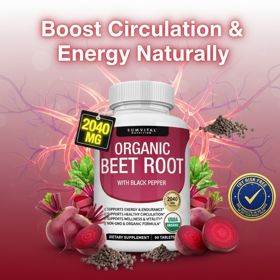 Organic Beet Root Tablets – Nitric Oxide Booster for Energy & Circulation Sumvital