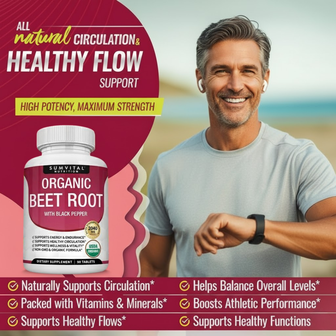 Organic Beet Root Tablets – Nitric Oxide Booster for Energy & Circulation Sumvital
