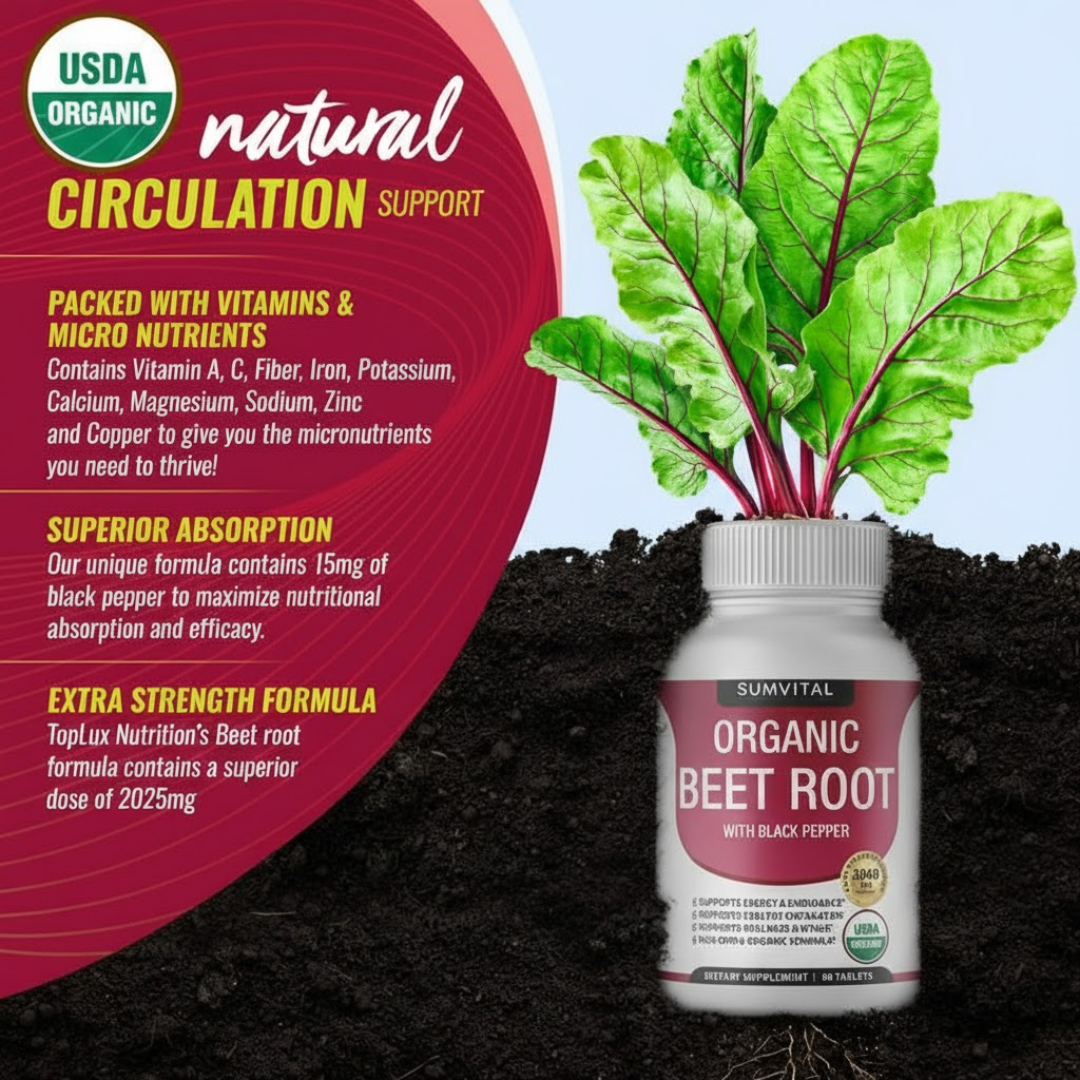 Organic Beet Root Tablets – Nitric Oxide Booster for Energy & Circulation Sumvital
