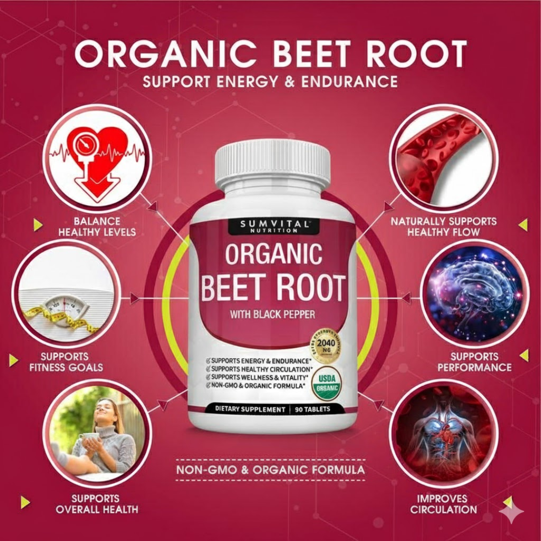 Organic Beet Root Tablets – Nitric Oxide Booster for Energy & Circulation Sumvital