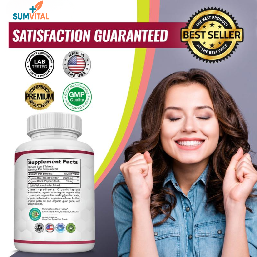 Organic Beet Root Tablets – Nitric Oxide Booster for Energy & Circulation Sumvital